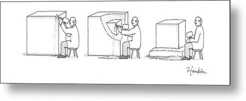 Captionless Metal Print featuring the drawing A Sculptor Carves a Cube Out of a Cube by Charlie Hankin