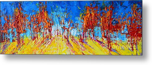 Tree Forest Artwork Scenic Painting Metal Print featuring the painting Tree Forest 1 Modern Impressionist landscape painting palette knife work by Patricia Awapara