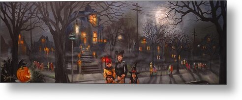 Full Moon Metal Print featuring the painting Halloween Trick or Treat by Tom Shropshire