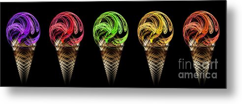 Abstract Metal Print featuring the digital art Ice Cream Cones 5 Flavors by Andee Design