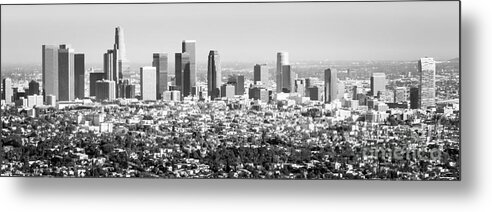 Black And White Photography Metal Print featuring the photograph Los Angeles Skyline Panorama Photo by Paul Velgos