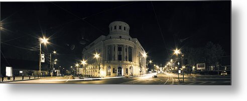  Foundation Metal Print featuring the photograph Night photo of Central Library MIHAI EMINESCU in Iasi - ROMANIA by Vlad Baciu