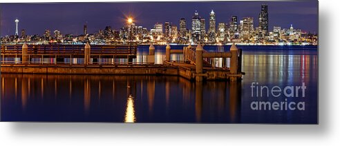 Alki Beach Metal Print featuring the photograph Panorama of Downtown Seattle from Alki Beach - West Seattle Seacrest Park Washington State by Silvio Ligutti