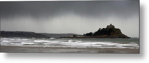 Threatening Metal Print featuring the photograph Threatening rain clouds over St Michaels Mount by Tony Mills