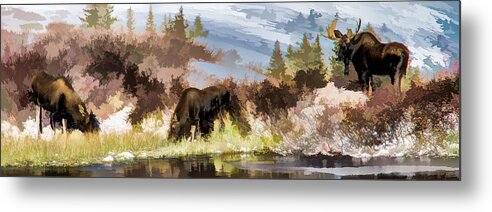 Moose Metal Print featuring the photograph Three Moose by Jerry Nettik