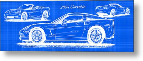 2005 Corvette Metal Print featuring the digital art 2005 Corvette Blueprint Series by K Scott Teeters