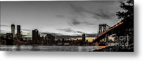 Manhattan Metal Print featuring the photograph New Yorks skyline at night colorkey by Hannes Cmarits