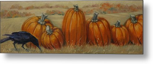 Fall Metal Print featuring the painting Pumpkin Row by Linda Eades Blackburn