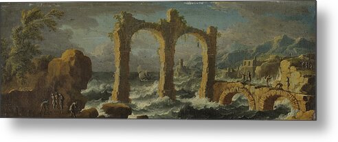 Leonardo Coccorante Napoli 1680 � 1750 Metal Print featuring the painting Capriccio with a storm on the sea by MotionAge Designs
