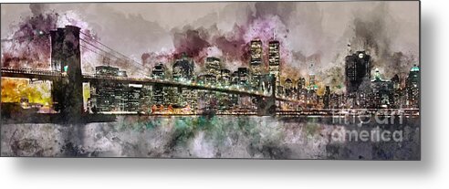 New York City Watercolor Metal Print featuring the photograph New York City Skyline Watercolor by Jon Neidert