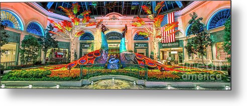 Bellagio Conservatory Metal Print featuring the photograph Bellagio Conservatory Fall Peacock Display Panorama 3 to 1 Ratio by Aloha Art