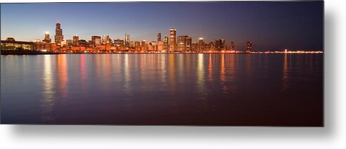 Chicago Metal Print featuring the photograph Chicago dusk skyline panoramic by Sven Brogren