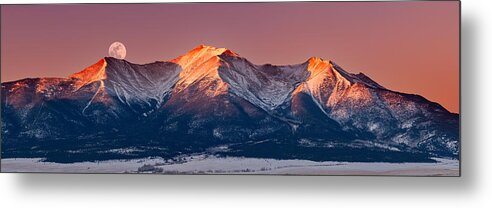 Pano Metal Print featuring the photograph Mount Princeton Moonset at Sunrise by Darren White