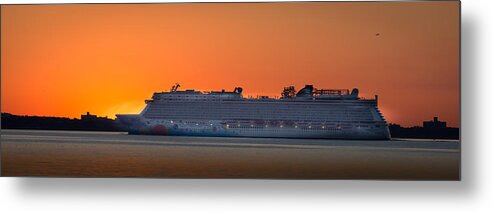 Passenger Cruise Ship Norwegian Breakaway Entering New York Harbor At Sunrise 5:45 Am Metal Print featuring the photograph Norwegian Breakaway by Kenneth Cole