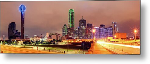 Downtown Metal Print featuring the photograph Panorama of Downtown Dallas Skyline and Reunion Tower from South Houston Street Bridge - North Texas by Silvio Ligutti