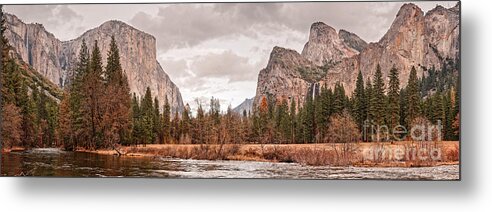 Yosemite Metal Print featuring the photograph Panoramic View of Yosemite Valley from Bridal Veils Falls Viewing Point - Sierra Nevada California by Silvio Ligutti
