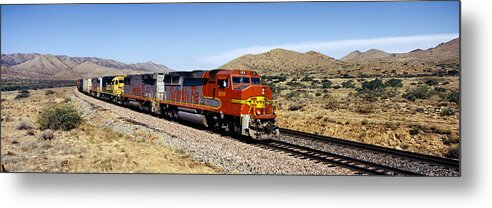 Photography Metal Print featuring the photograph Train On A Railroad Track, Santa Fe by Panoramic Images