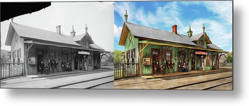 Train Station Metal Print featuring the photograph Train Station - Garrison train station 1880 - Side by Side by Mike Savad