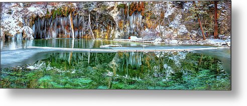  Olena Art Metal Print featuring the photograph A Serene Chill - Hanging Lake Colorado Panorama by O Lena
