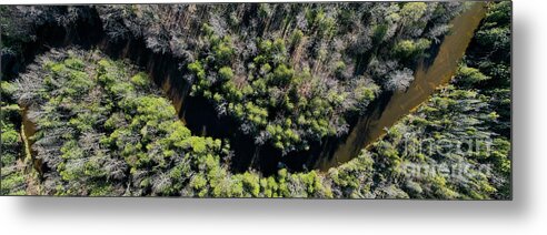 Betsie River Metal Print featuring the photograph Betsie River Aerial Panorama by Twenty Two North Photography