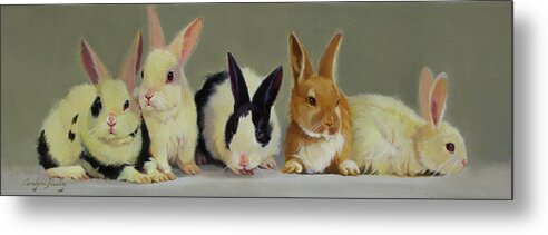 Farm Animals Metal Print featuring the painting Bunny Babies by Carolyne Hawley