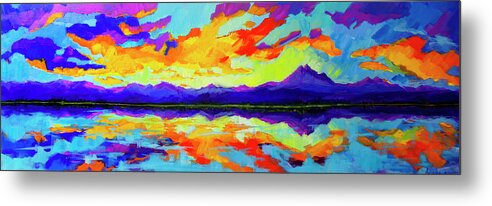Colorful Sunset Metal Print featuring the painting Colorful Sunset at Mcintosh Lake, Colorado Mountain Range by Patricia Awapara