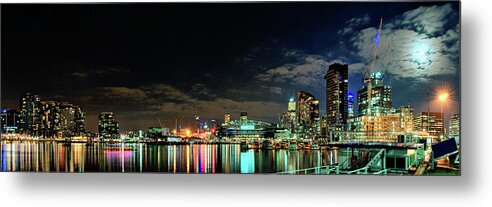 Panoramic Metal Print featuring the photograph Docklands Moonlight Panorama by Kai O'yang
