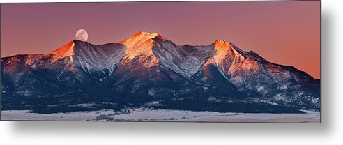 Mount Princeton Moonset At Sunrise Metal Print featuring the photograph Mount Princeton Moonset At Sunrise by Darren White Photography