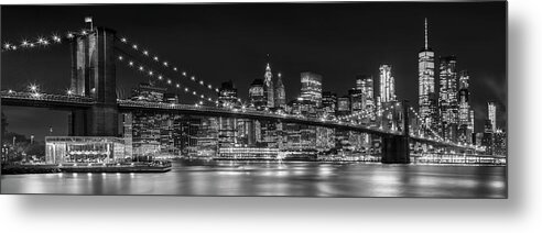 #faatoppicks Metal Print featuring the photograph Night-Skyline NEW YORK CITY bw by Melanie Viola