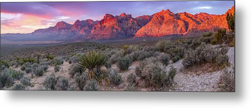 Red Metal Print featuring the photograph Panorama of Rainbow Wilderness Red Rock Canyon - Las Vegas Nevada by Silvio Ligutti