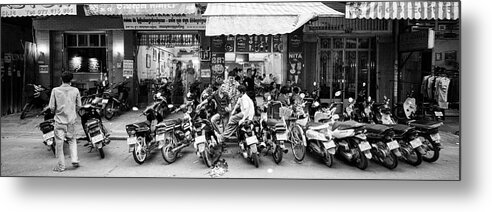 Panoramic Metal Print featuring the photograph Siem Reap cambodia street motorbikes #2 by Sonny Ryse