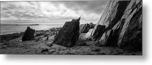 Devon Metal Print featuring the photograph Ayrmer Cove South Hams Deven south west coast path black and white 2 by Sonny Ryse
