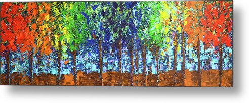  Metal Print featuring the painting Backyard Trees by Linda Bailey
