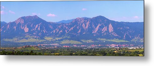 University Of Colorado Metal Print featuring the photograph Boulder Flatirons and the University of Colorado Panoramic by James BO Insogna