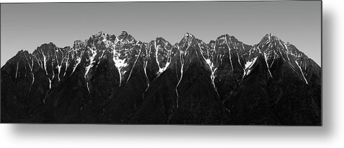 617 Metal Print featuring the photograph Canadian Rockies abstract panorama black and white by Sonny Ryse