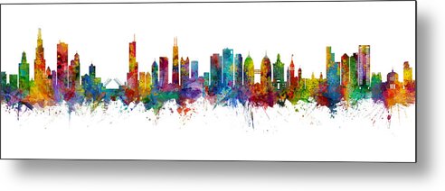Oakland Metal Print featuring the digital art Chicago and Oakland Skyline Mashup by Michael Tompsett