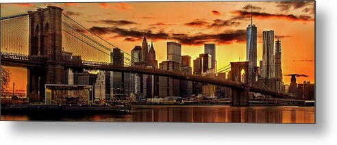 New York City Metal Print featuring the photograph Fiery Sunset Over Manhattan by Az Jackson