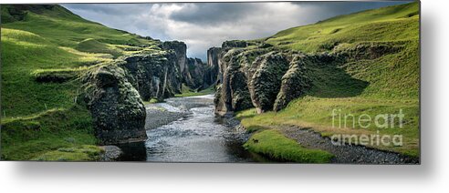 Iceland Metal Print featuring the photograph Fjadrargljufur canyon panorama, Iceland by Delphimages Photo Creations