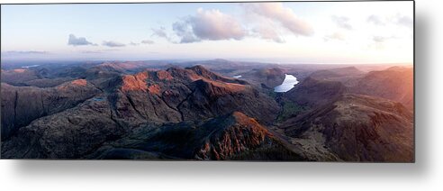 Panorama Metal Print featuring the photograph Great gable and Scafell Pike Aerial Lake District by Sonny Ryse