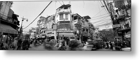 Panorama Metal Print featuring the photograph Hanoi Street Scene Vietnam by Sonny Ryse
