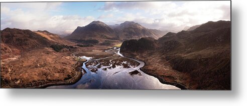 Panorama Metal Print featuring the photograph Loch Long Aerial Scottish highlands 2 by Sonny Ryse