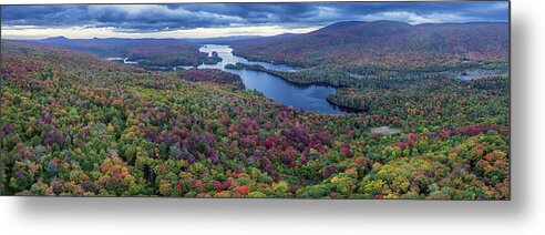 Aerial Metal Print featuring the photograph Norton Pond, Vermont Panorama - September 2021 by John Rowe