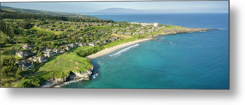 Aerial Metal Print featuring the photograph Oneloa Beach Panorama by Tyler Rooke