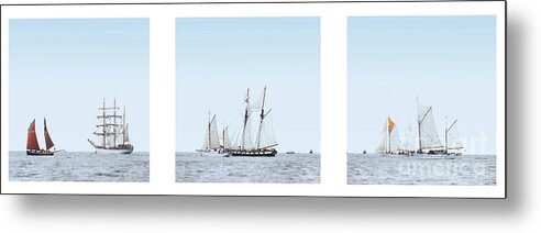 Sailing Ship Triptych Metal Print featuring the photograph Peaceful day on the ocean. by Frederic Bourrigaud