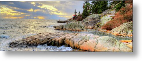 Lighthouse Park Metal Print featuring the photograph Point Atkinson Lighthouse at Dusk Panoramic by HawkEye Media