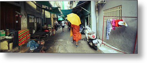 Panoramic Metal Print featuring the photograph Siem reap cambodia street monk by Sonny Ryse