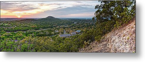 Wimberley Metal Print featuring the photograph Sunset Panorama of Wimberley and Blanco River Valley from the top of Mt Baldy - Texas Hill Country by Silvio Ligutti