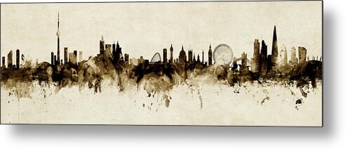 Toronto Metal Print featuring the digital art Toronto and London Skylines Mashup Vintage by Michael Tompsett