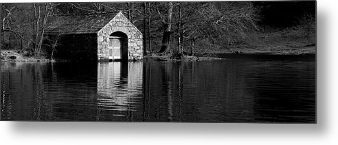 Panorama Metal Print featuring the photograph Wastwater Boathouse Black and white Lake District by Sonny Ryse