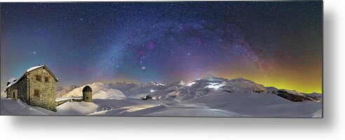 Mountains Metal Print featuring the photograph Winter Skies over the Tschuggen Observatory by Ralf Rohner